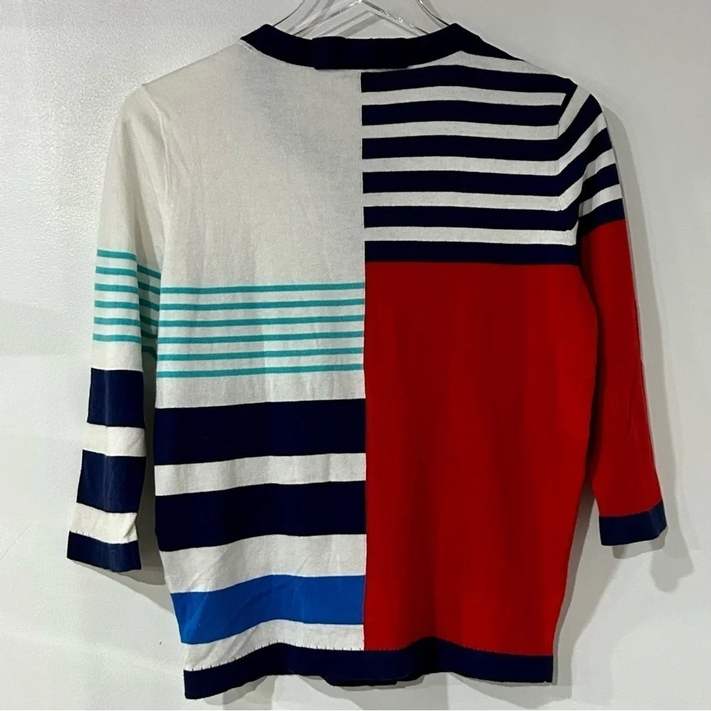 Kate Spade Ollie Stripe Cotton‎ Cashmere Cardigan in Multi Monaco Stripe M